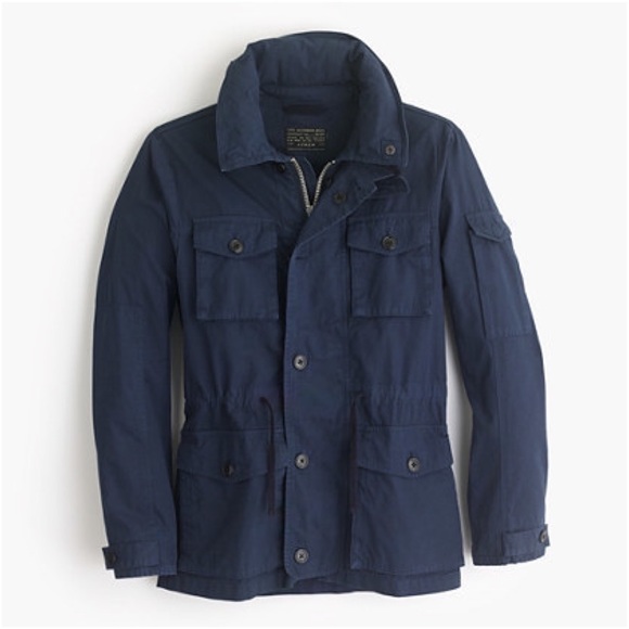 New J. CREW Medium Men's Field Mechanic Jacket Navy Blue Coat Hooded Military M - Picture 2 of 11
